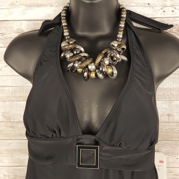 NWT, Jaclyn Smith, Women's 6 Halter Tie Tankini Swim Top Blk with buckle detail - Picture 5 of 10